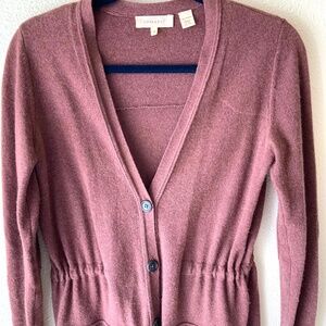 100% Cashmere Sweater Womens Pink Button Cardigan Size Small Elbow Patch Belted